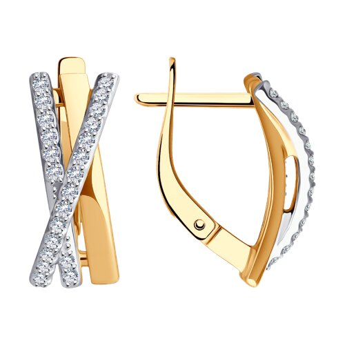 Серьги из красного золота с камнями Фианит