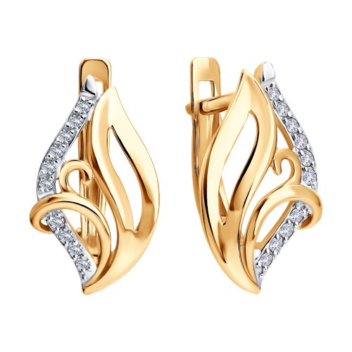 Серьги из красного золота с камнями Фианит