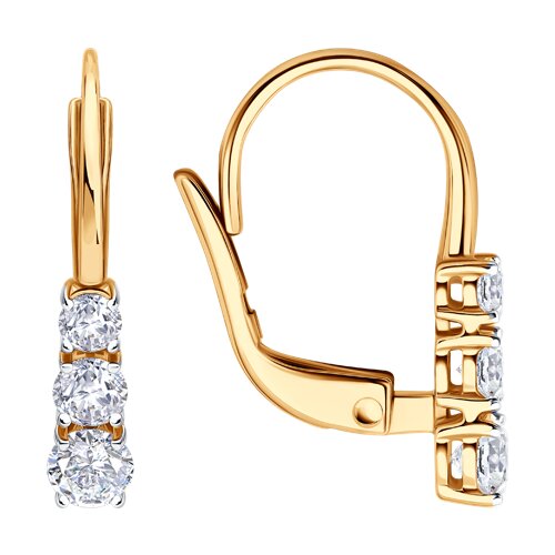 Серьги из красного золота с камнями Фианит