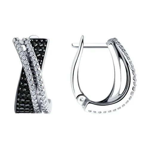 Cercei din argint cu Cubic Zirconia Incolor, Cubic Zirconia Negru
