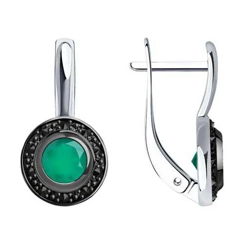 Cercei din argint cu Cubic Zirconia Negru, Agat verde