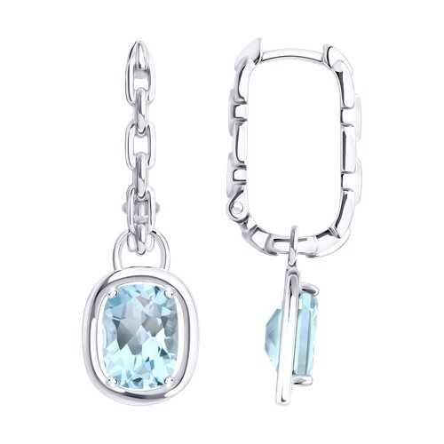 Cercei Creole din argint  cu pietre Topaz albastru