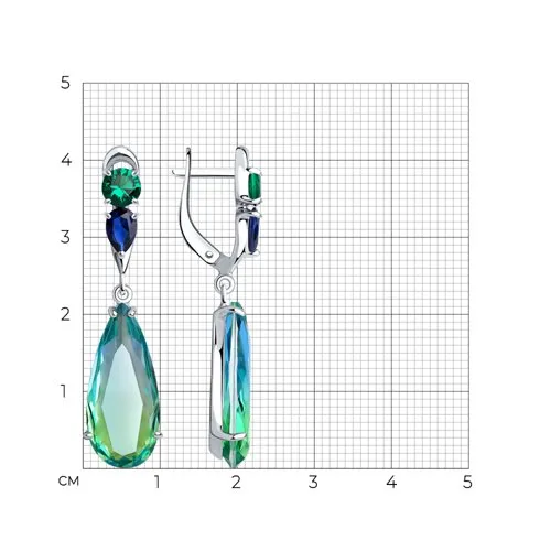 Cercei Suspendați din argint cu Cubic Zirconia Verde, Cubic Zirconia Albastru Safir și Sital verde (sint.)