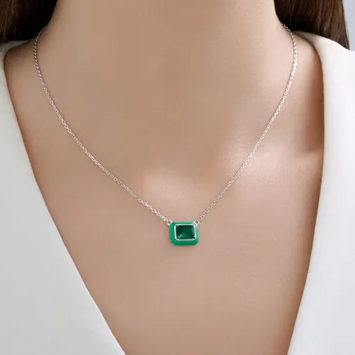 Colier din argint cu Cubic Zirconia Verde, Emailare