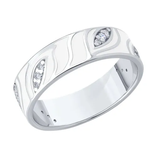 Кольцо из серебра с камнями Фианит, Эмаль