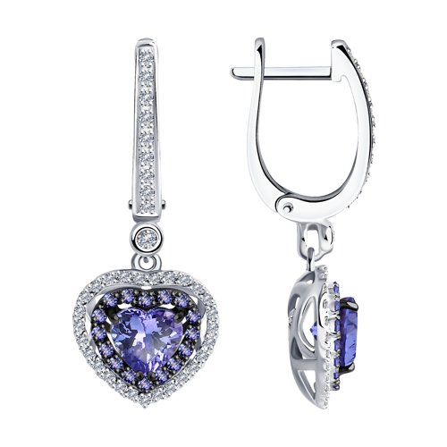 Cercei Suspendați din aur alb cu pietre Diamant, Tanzanit