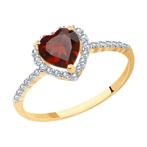 Inel din aur roșu cu Cubic Zirconia Incolor, Granat