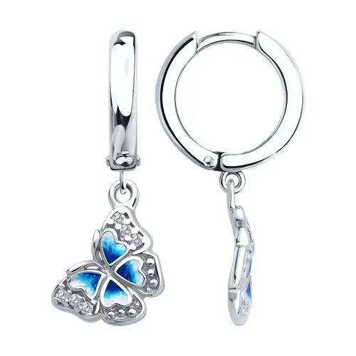 Cercei Creole din argint cu Cubic Zirconia Incolor, Emailare