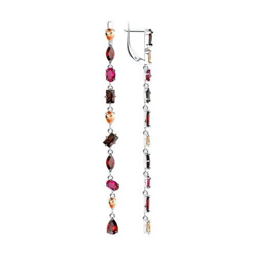 Cercei Suspendați din argint cu Cubic Zirconia Roșu, Cubic Zirconia Maro și Cubic Zirconia Galben