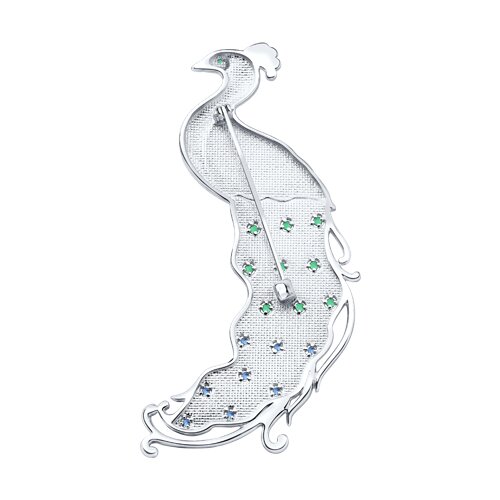 Broșă din argint  cu pietre Cubic Zirconia Albastru, Cubic Zirconia Verde și Emailare