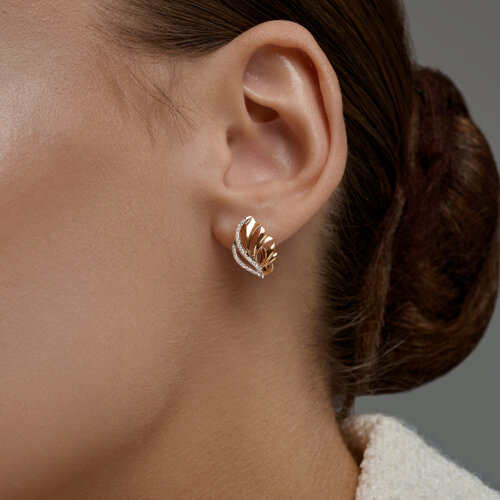 Серьги из красного золота с камнями Фианит