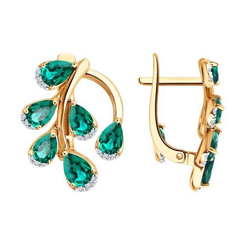 Серьги из красного золота с камнями Бриллиант, Изумруд гидротермальный