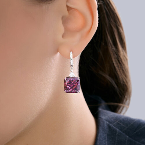 Серьги Длинные из серебра с камнями Фианит, Фианит Розовый