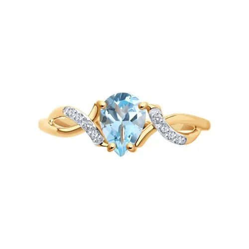 Inel din aur roșu cu Cubic Zirconia Incolor, Topaz albastru