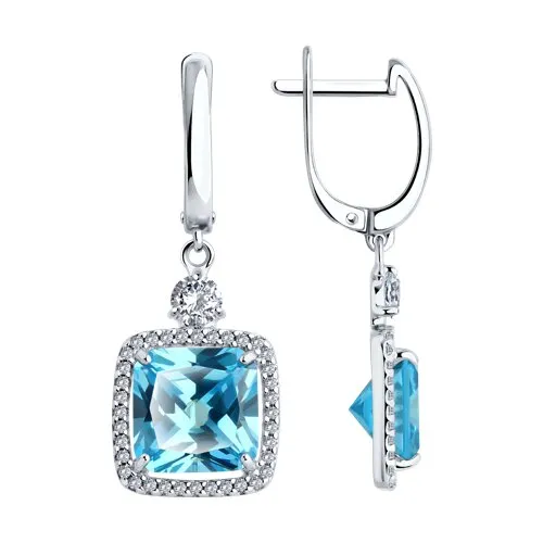 Cercei Suspendați din argint cu Cubic Zirconia Incolor, Cubic Zirconia Albastru