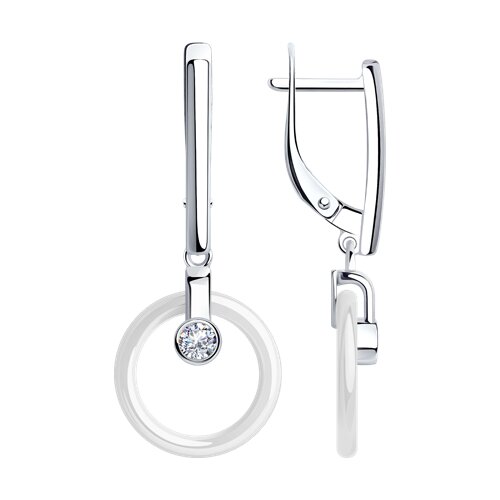 Cercei Suspendați din argint  cu pietre Cubic Zirconia Incolor, Ceramica albă