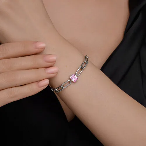Браслет из серебра с камнями Фианит Розовый
