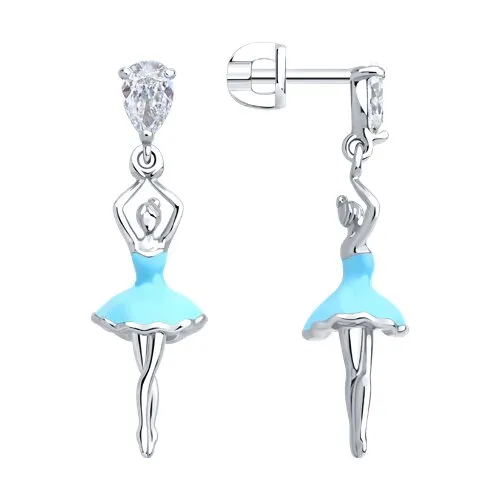 Cercei Pusete din argint cu Cubic Zirconia Incolor, Emailare