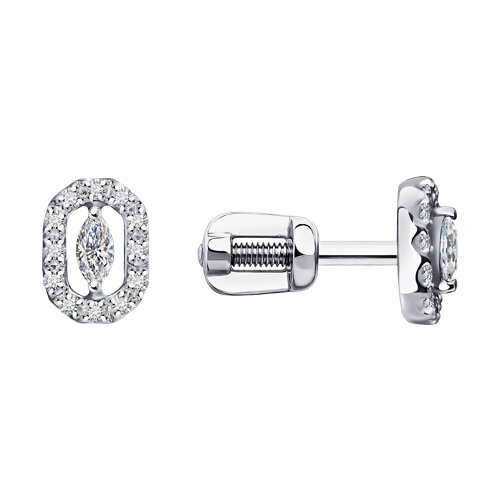 Серьги Пусеты из белого золота с камнями Бриллиант