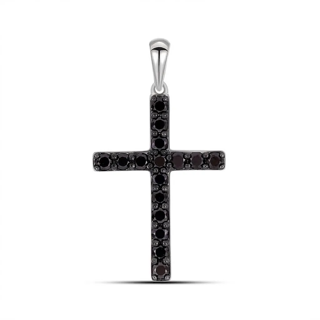 Cruce din aur alb cu Diamant negru