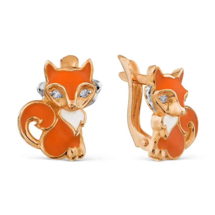 Cercei p-u copii din aur roșu cu Cubic Zirconia Incolor, Emailare