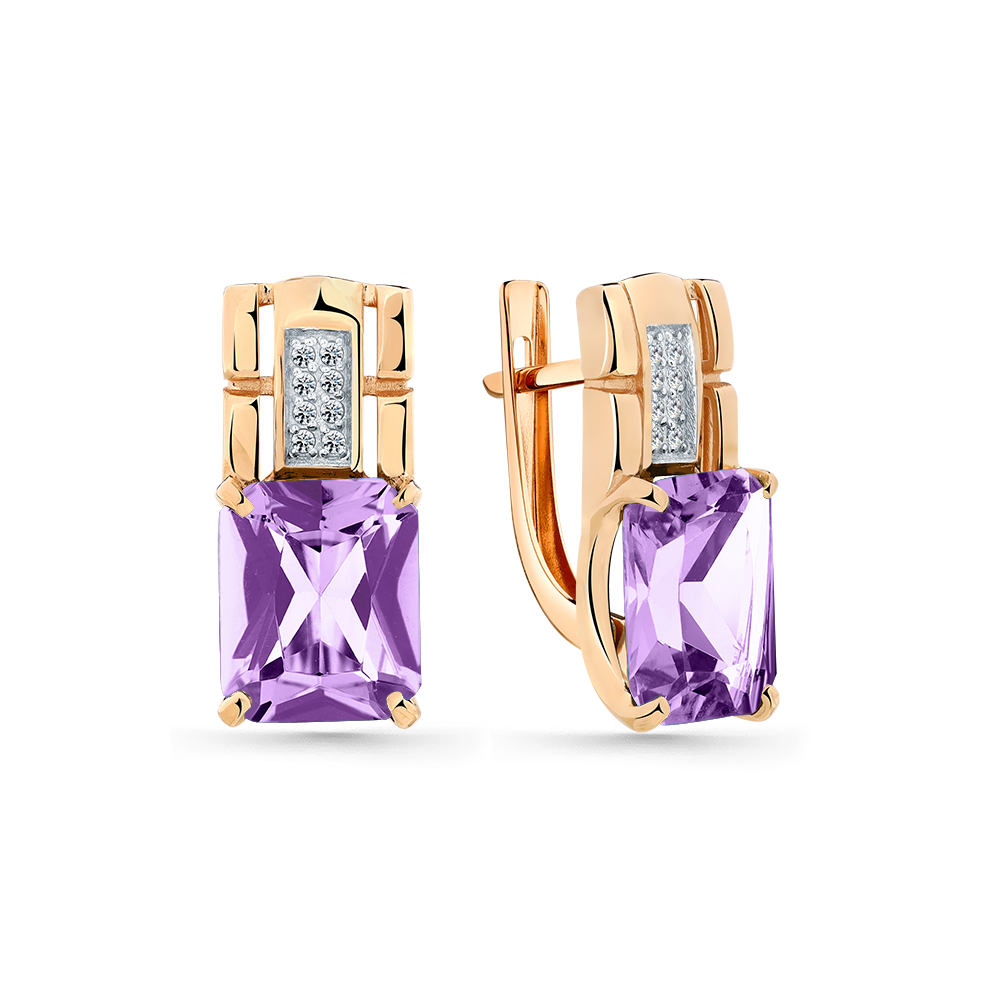Cercei din aur roșu cu pietre Cubic Zirconia Incolor, Ametist