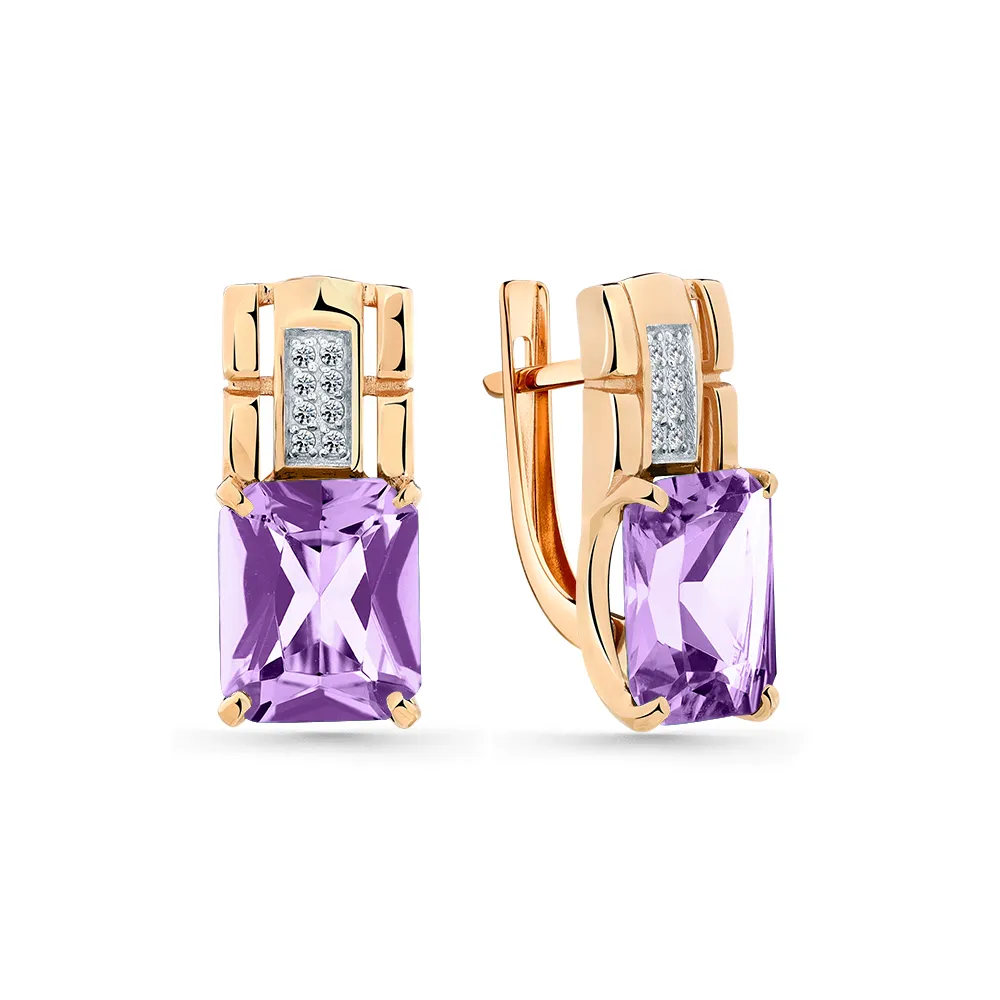 Cercei din aur roșu cu Cubic Zirconia Incolor, Ametist