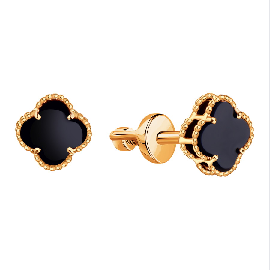 Cercei Pusete din aur roșu cu pietre Onix negru