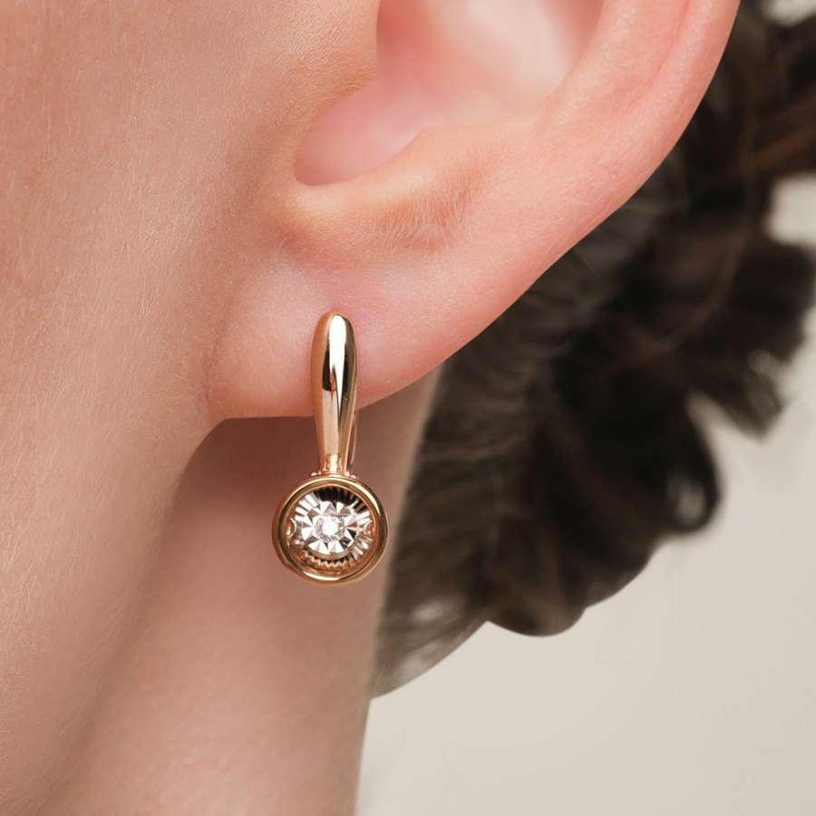 Cercei din aur roșu cu pietre Diamant