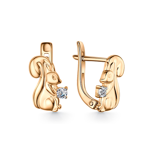 Cercei p-u copii din aur roșu cu pietre Cubic Zirconia Incolor