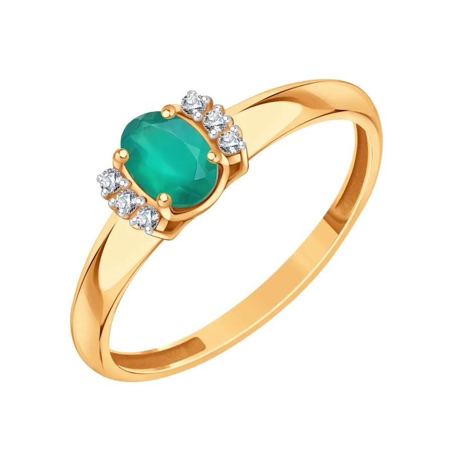 Inel din aur roșu cu Cubic Zirconia Incolor, Agat verde