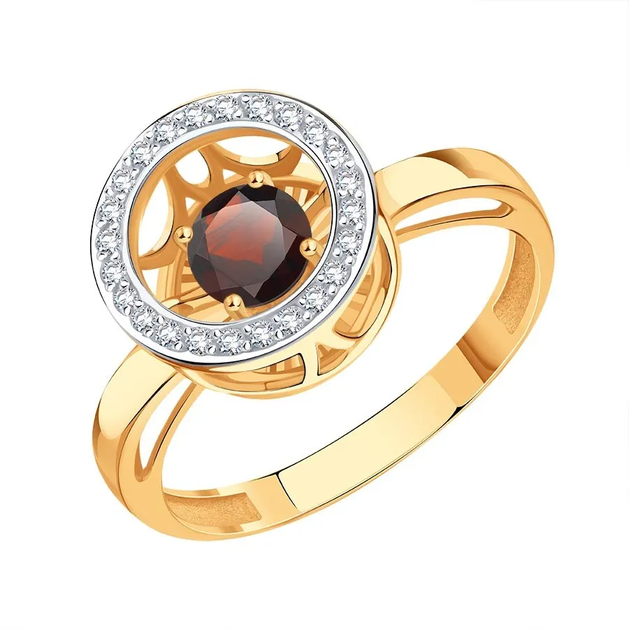 Inel din aur roșu cu Cubic Zirconia Incolor, Granat