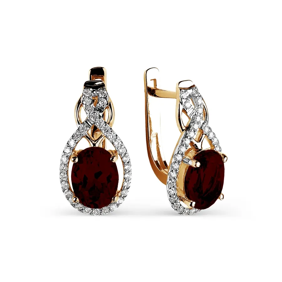 Cercei din aur roșu cu Cubic Zirconia Incolor, Granat