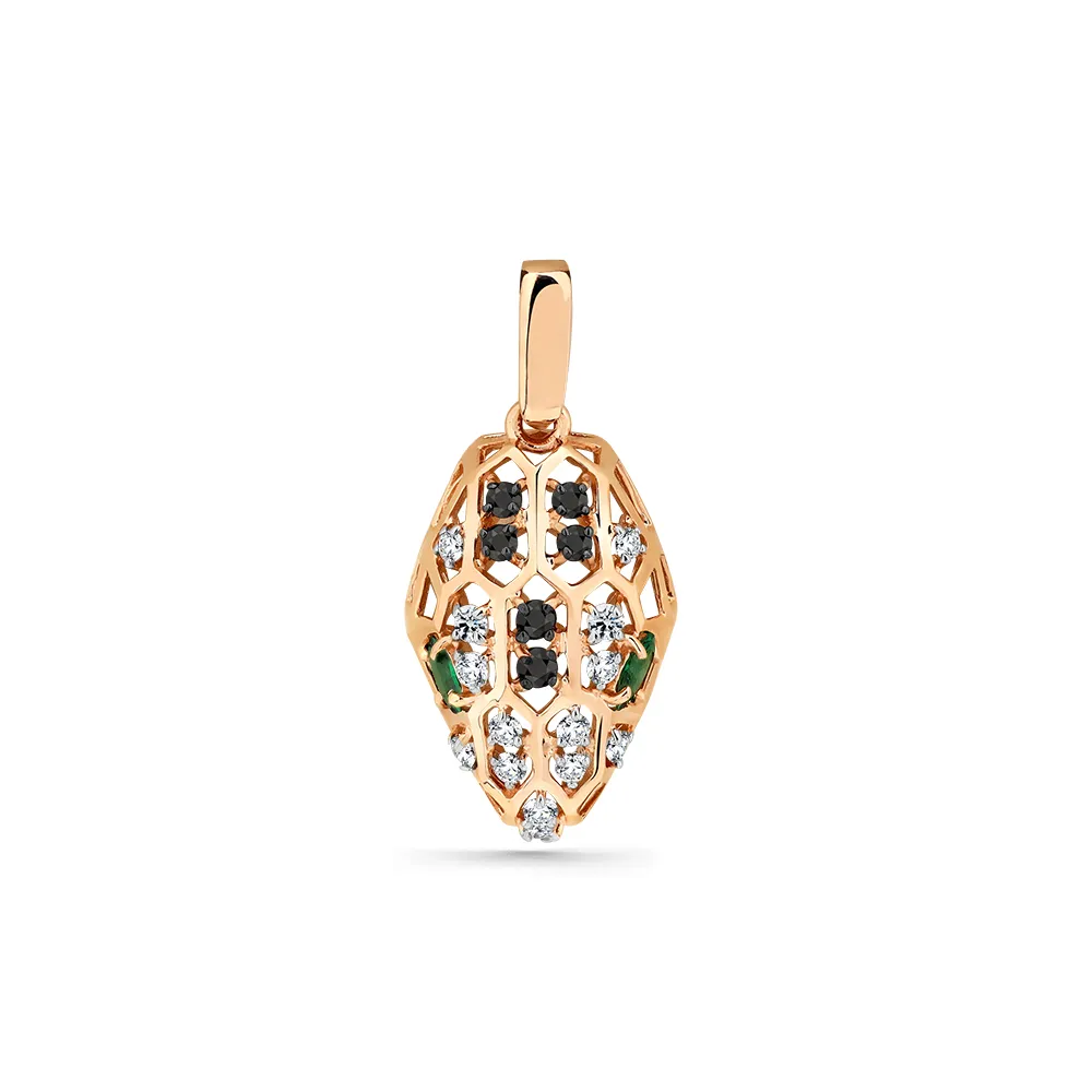 Pandantiv din aur roșu cu Cubic Zirconia Incolor, Cubic Zirconia Negru și Cubic Zirconia Verde