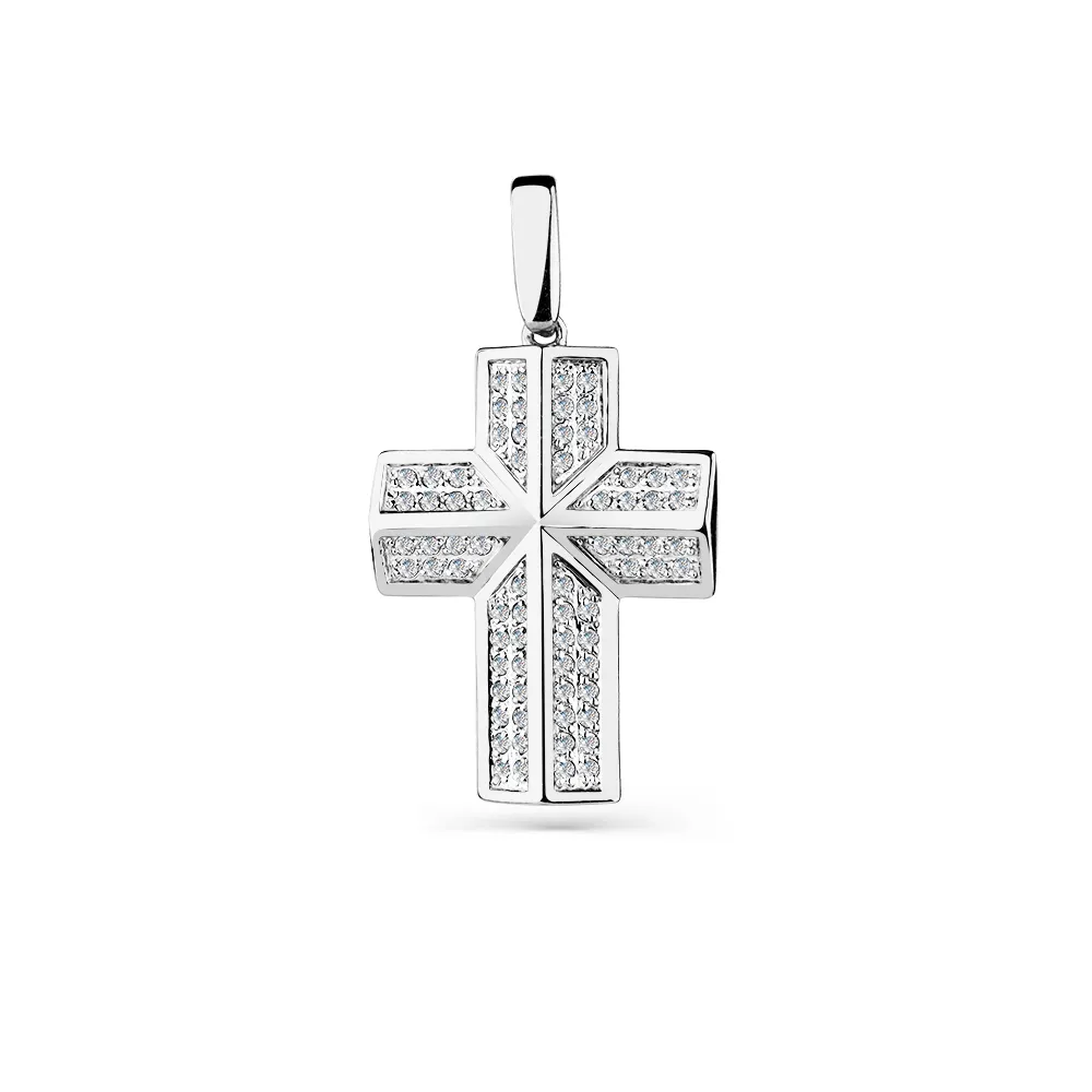 Cruce din aur alb cu Cubic Zirconia Incolor