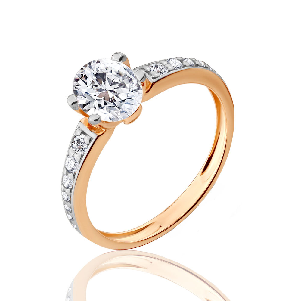 Помолвочное кольцо из красного золота с камнями Фианит, Swarovski