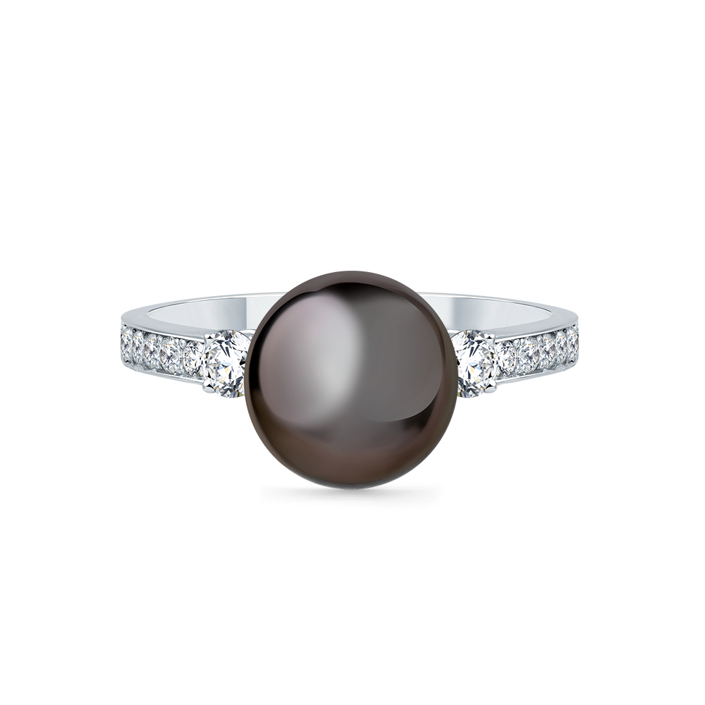 Inel din aur alb cu pietre Diamant, Perla neagră