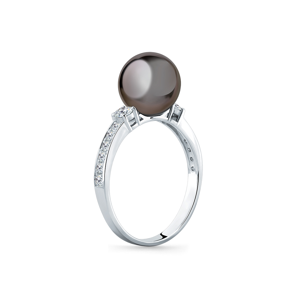 Inel din aur alb cu pietre Diamant, Perla neagră