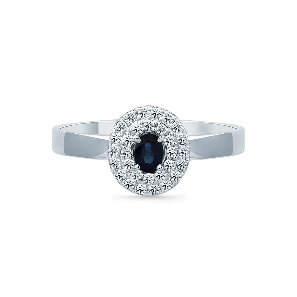 Inel din aur alb cu Diamant, Safir
