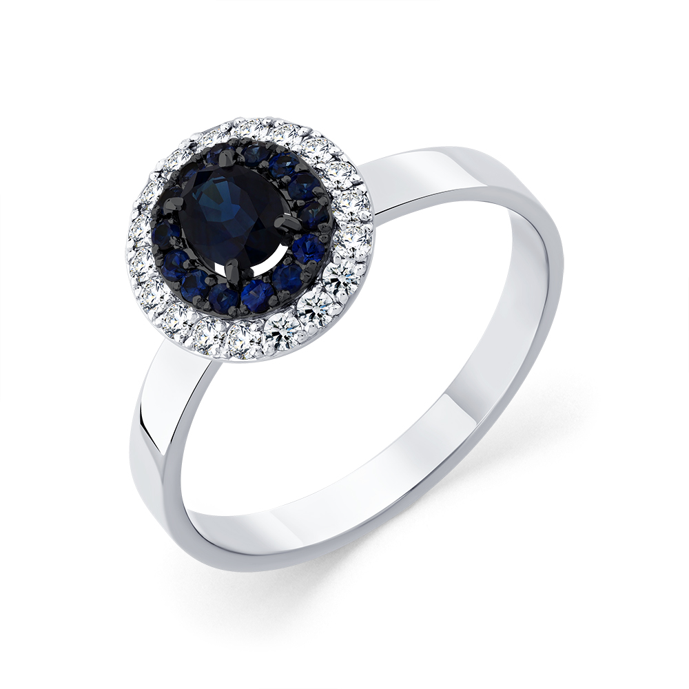 Кольцо из белого золота с камнями Бриллиант, Сапфир