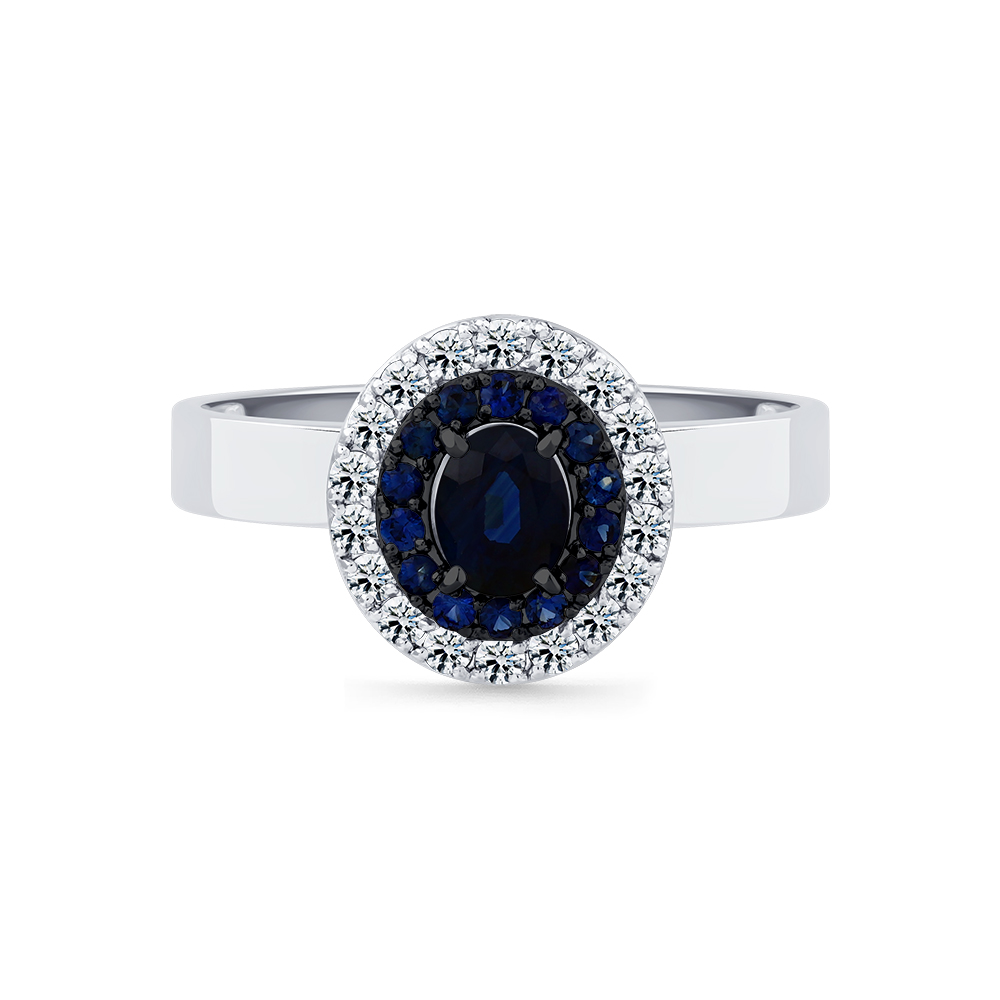 Кольцо из белого золота с камнями Бриллиант, Сапфир
