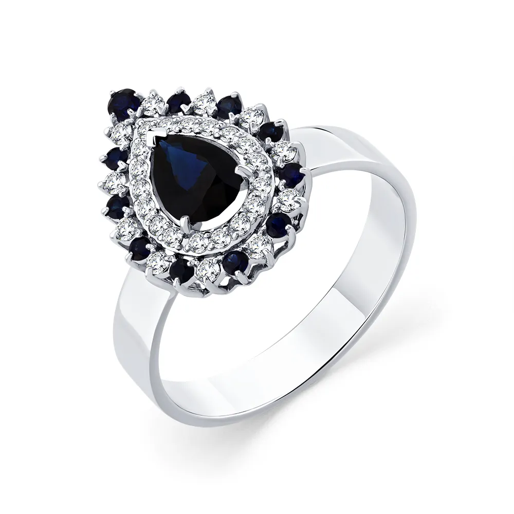 Inel din aur alb cu Diamant, Safir