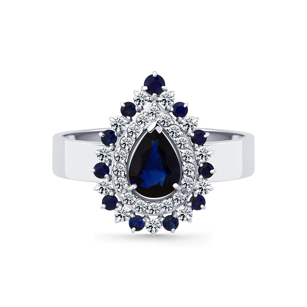 Inel din aur alb cu Diamant, Safir