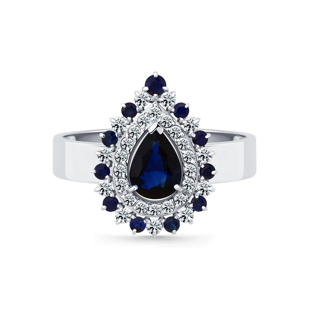 Inel din aur alb cu Diamant, Safir