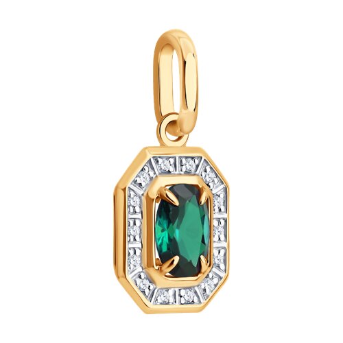 Pandantiv din aur roșu cu pietre Diamant, Smarald Hidrotermal