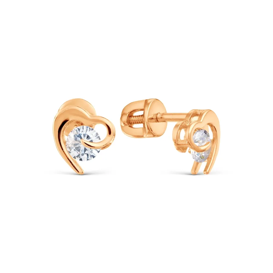 Cercei Pusete din aur roșu cu Cubic Zirconia Incolor