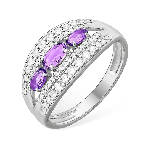 Inel din argint  cu pietre Cubic Zirconia Incolor, Ametist