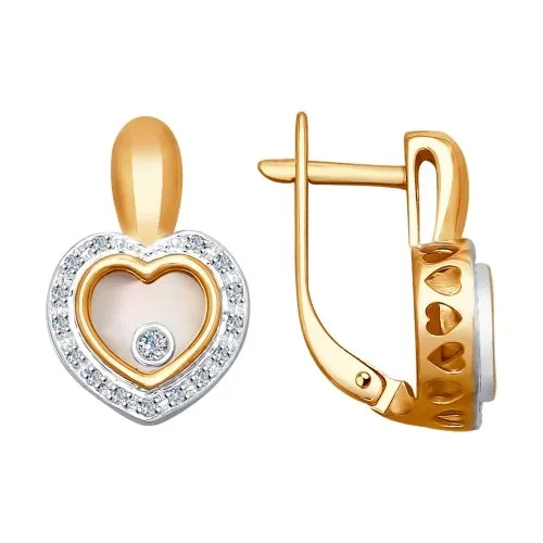 Cercei din aur alb și roșu cu Diamant, Sticlă de safir și Sidef Alb