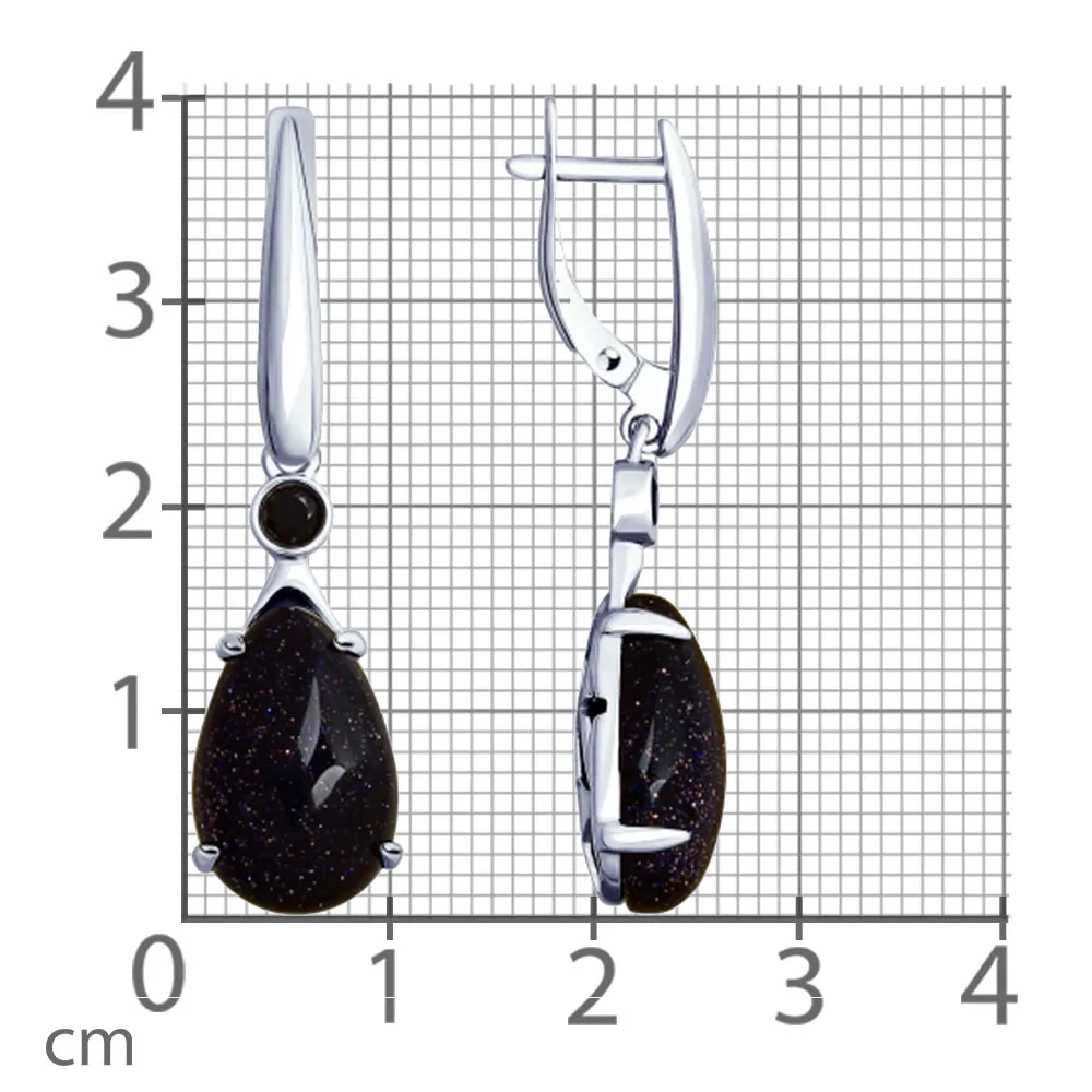 Cercei Suspendați din argint cu Cubic Zirconia Negru, Sticla de aventurină