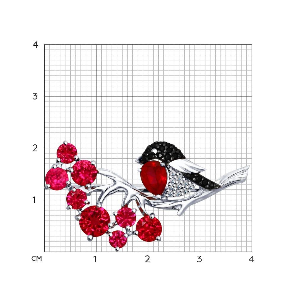 Broșă din argint  cu pietre Cubic Zirconia Incolor, Cubic Zirconia Negru și Corindon (rubin)